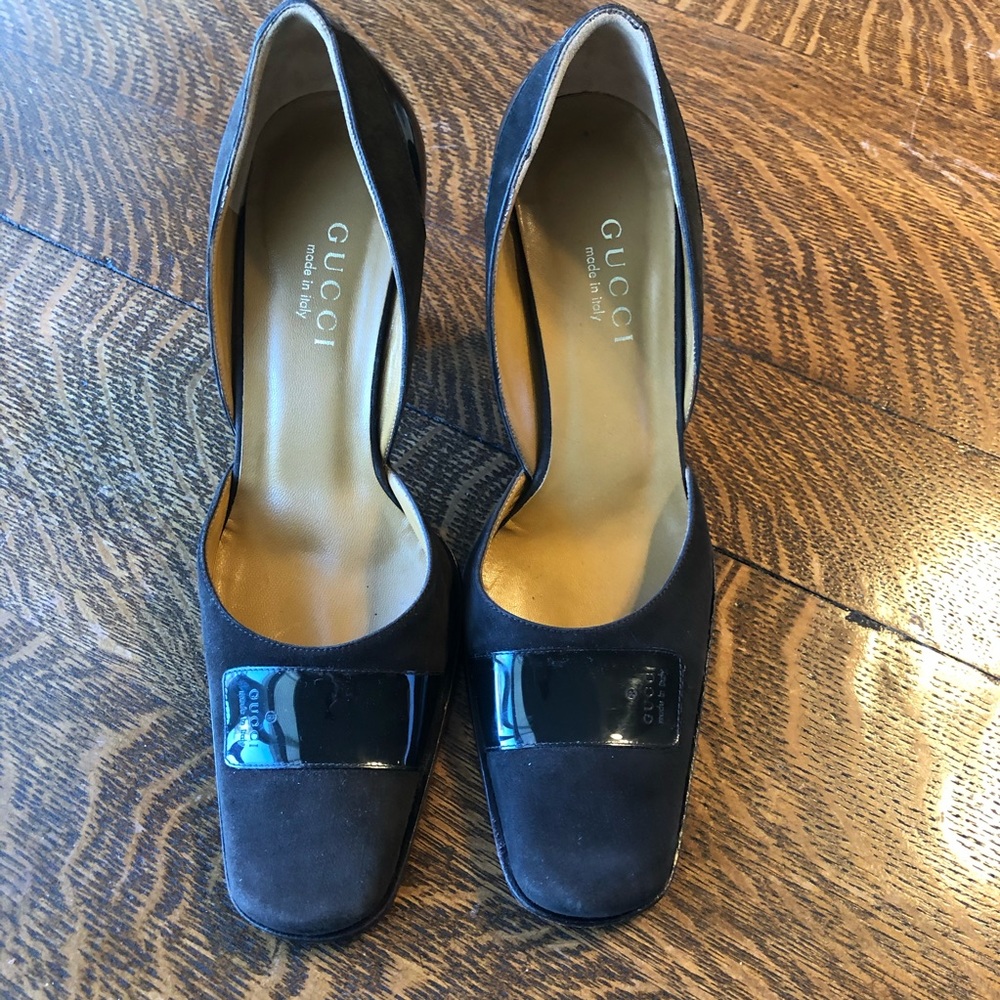 Vintage Gucci Brown Suede Square Toe Pumps 8.5